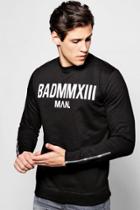Boohoo Bad Man Print Sweater With Side Zips Black