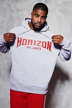 Boohoo Big And Tall Horizon Chest Print Hoodie