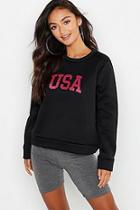 Boohoo Petite Usa Slogan Sweat Top