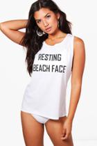 Boohoo Anna Resting Beach Face Slogan Beach Tank Top White
