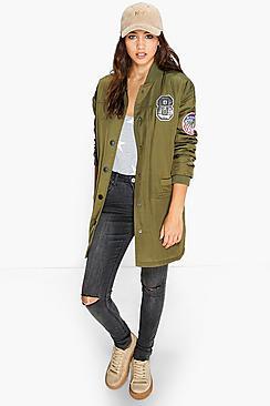 Boohoo Alisha Longline Padded Badged Bomber Jacket