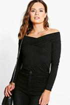 Boohoo Lauren Ribbed Bardot Top Black