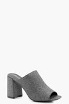 Boohoo Lauren Shimmer Flared Heel Mule Pewter