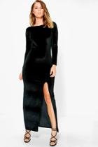 Boohoo Eliana Velvet Side Split Maxi Dress Black