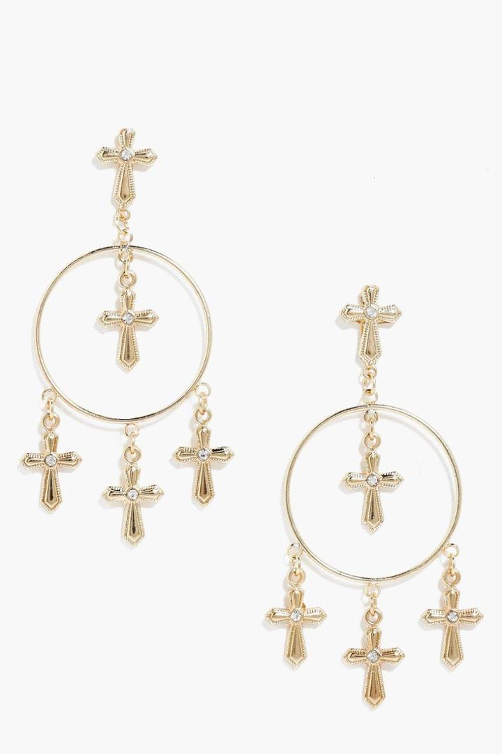 Boohoo Isla Cross Hoop Earrings Gold