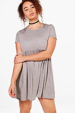 Boohoo Plus Belinda Turn Up Sleeve Skater Dress