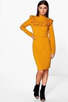 Boohoo Keely High Neck Ruffle Midi Dress