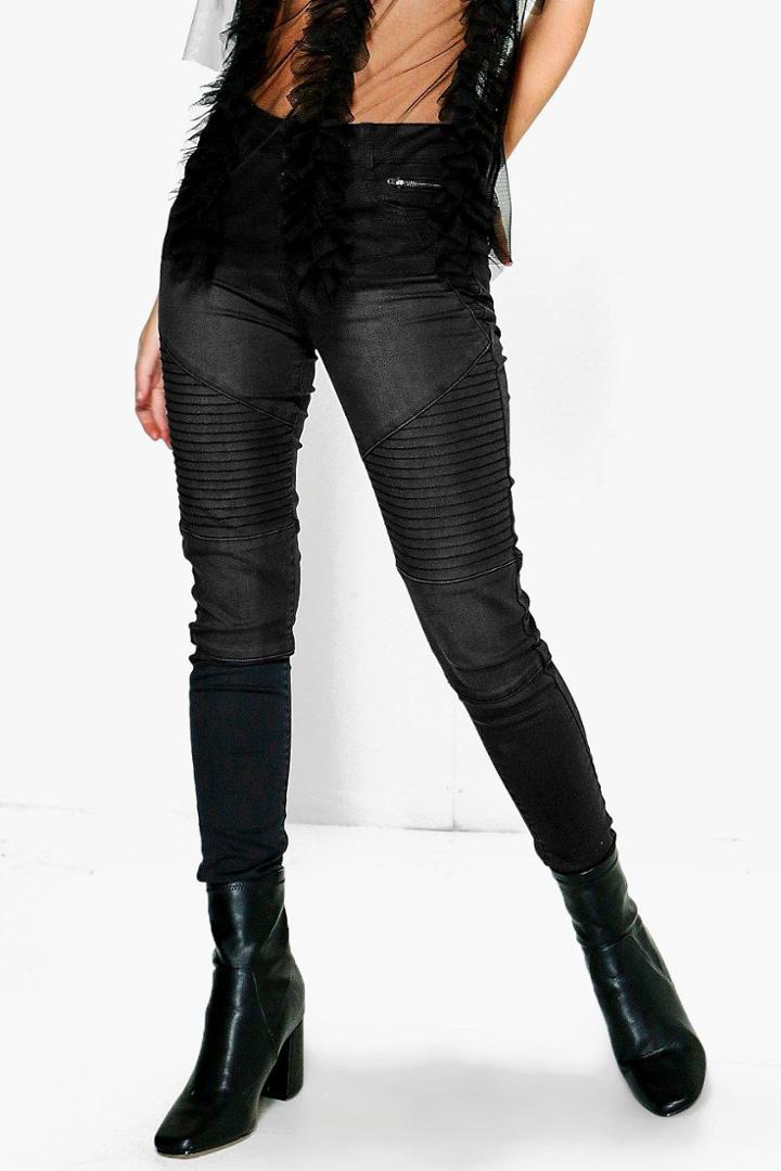 Boohoo Petite Mya Biker Skinny Jeans Black