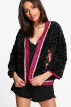 Boohoo Jenna Boutique Embroidered Faux Fur Jacket Black