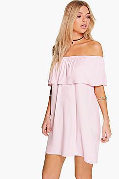 Boohoo Pixie Off The Shoulder Swing Dress