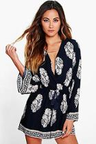 Boohoo Cara Wrap Front Printed Playsuit