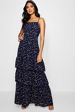 Boohoo Boutique Ditsy Drop Hem Maxi Dress