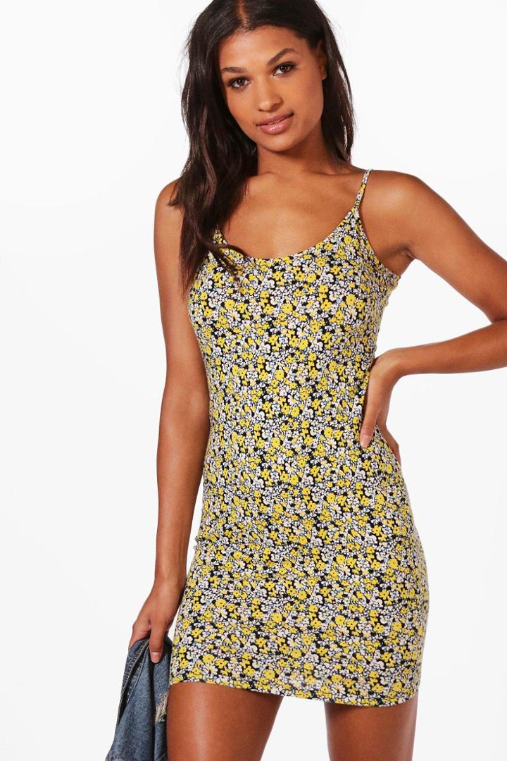Boohoo Molly Floral Print Strappy Bodycon Dress Multi