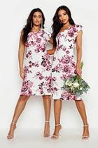 Boohoo Plus One Shoulder Floral Ruffle Midi Dress