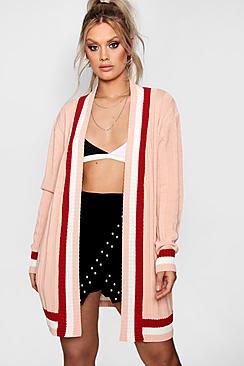 Boohoo Plus Lauren Contrast Stripe Chunky Cardigan
