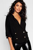 Boohoo Gold Button Double Breasted Wrap Shirt