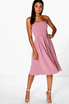 Boohoo Ava Strappy Square Neck Skater Dress Rose