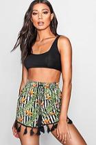 Boohoo Talia Tropical Tassel Trim Shorts