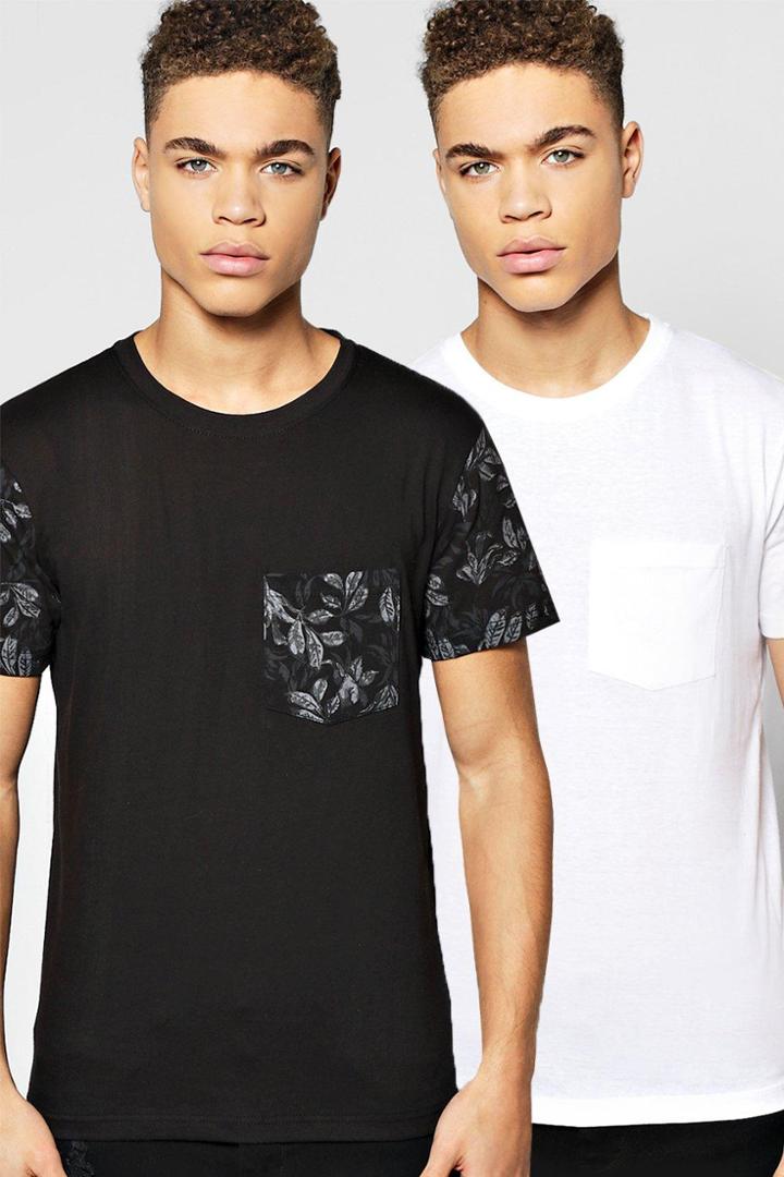 Boohoo 2 Pack T Shirt Print & Plain Multi