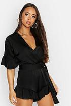 Boohoo Ruffle Detail Satin Playsuit