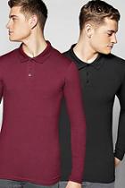 Boohoo Long Sleeve Muscle Fit Polo 2 Pack