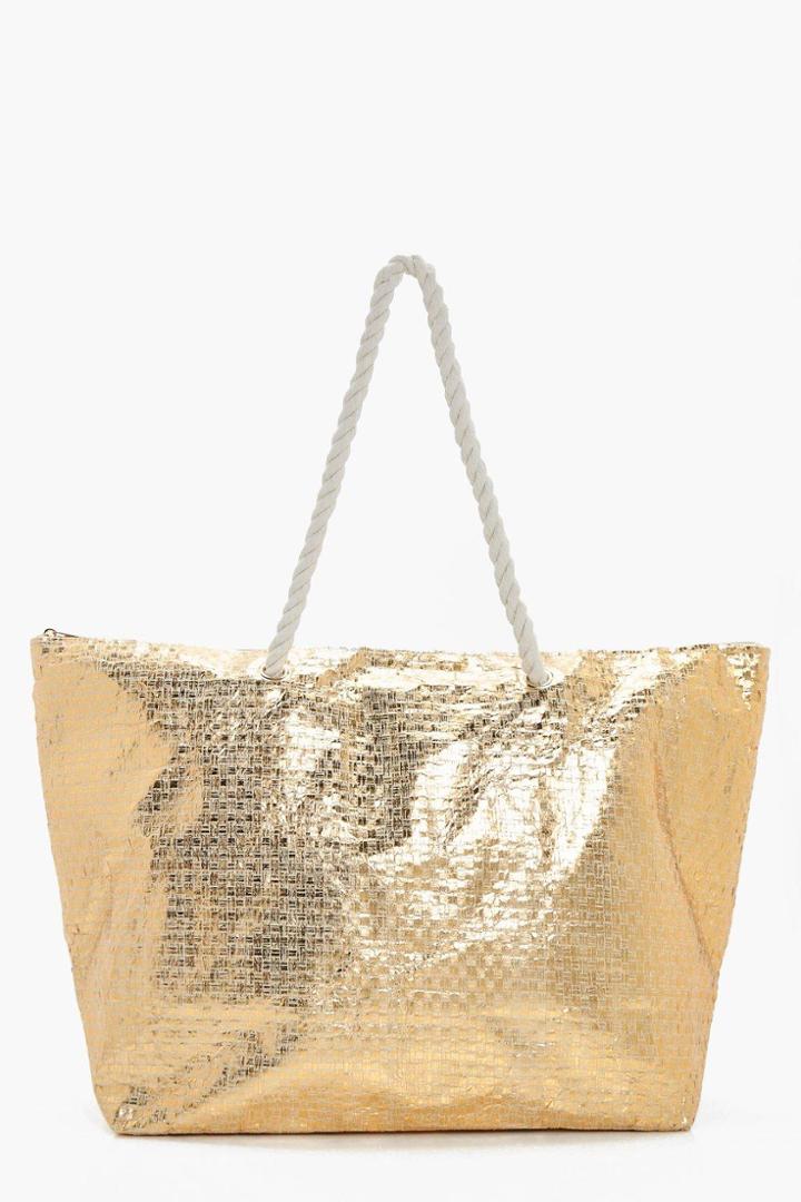 Boohoo Ella Metallic Beach Bag Gold