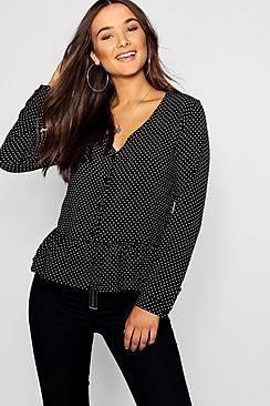 Boohoo Mini Polka Dot Button Through Top