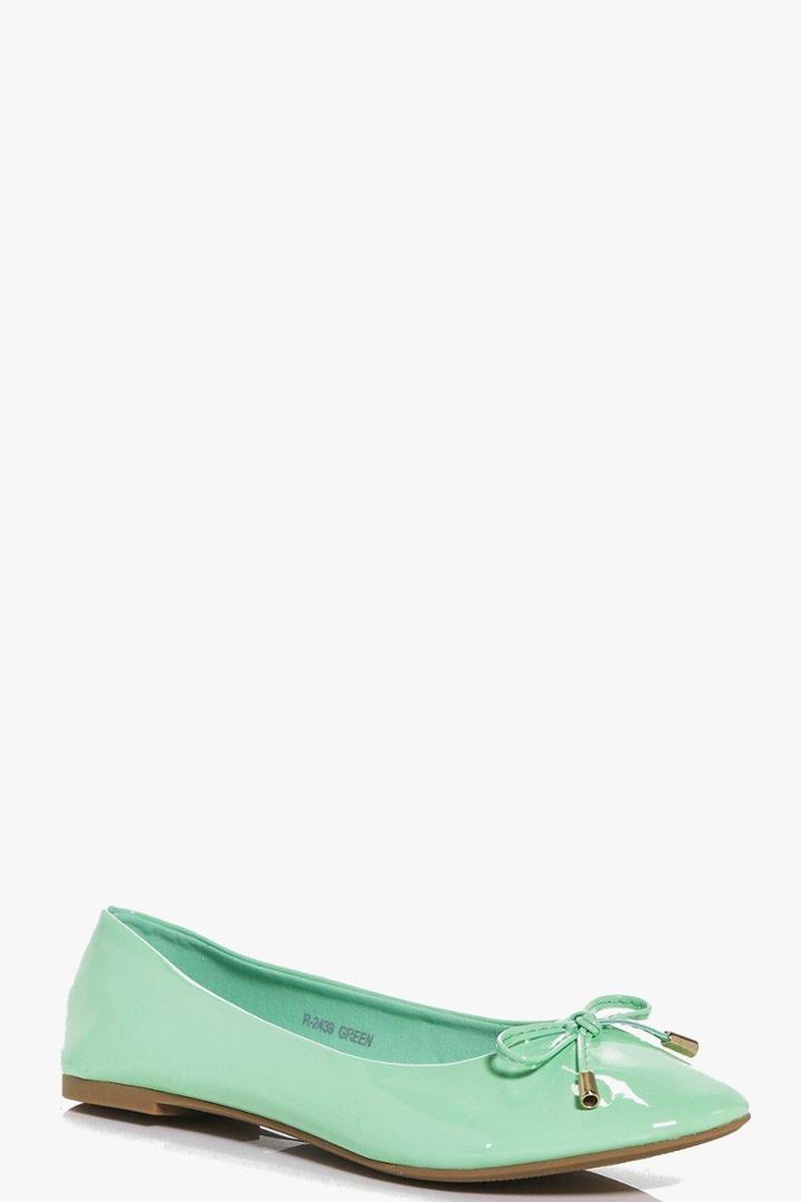 Boohoo Megan Bow Trim Ballet Shoes Green