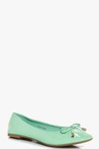 Boohoo Megan Bow Trim Ballet Shoes Green