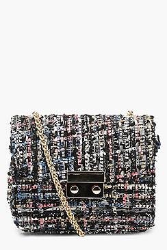 Boohoo Tweed & Lock Cross Body
