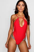 Boohoo Austin Sports Tape Cut Out Swimsuit