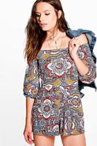 Boohoo Kelly Paisley Print Of The Shoulder Playsuit Multi