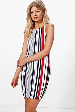 Boohoo Petite Abigail Stripe Square Neck Bodycon Dress