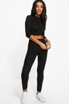 Boohoo Phoebe Twisted Crop Legging Set Black