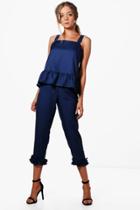 Boohoo Lizzie Frill Detail Tailored Trouser Navy