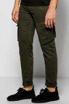 Boohoo Skinny Cargo Trousers With Raw Edge Hem Khaki