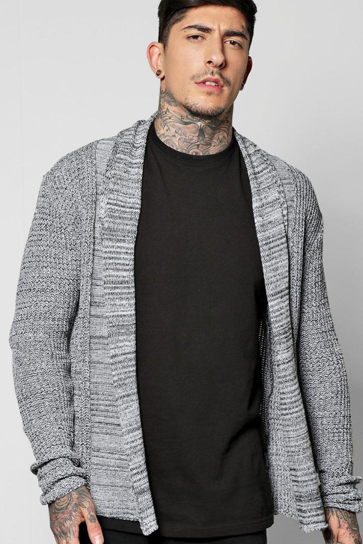 Boohoo Fisherman Knit Edge To Edge Marl Cardigan Grey