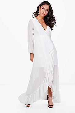 Boohoo Alison Chiffon Frill Wrap Maxi Dress
