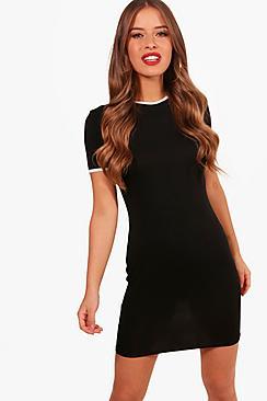Boohoo Petite Michela Contrast Binding T-shirt Dress