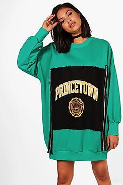 Boohoo Brydie Zip Detail Slogal Sweat Dress