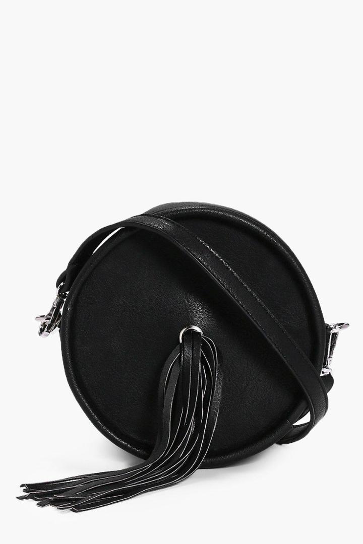 Boohoo Tia Fringed Eyelet Detail Cross Body Bag Black