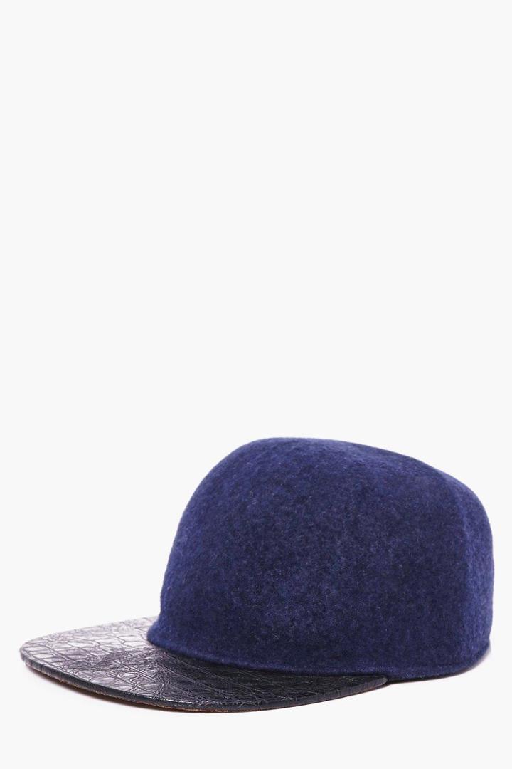 Boohoo Navy Wool Look Contrast Peak Snap Back Cap Navy