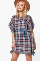 Boohoo Charlotte Check Tunic Marine
