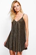 Boohoo Ziena Metallic Low Back Swing Dress Gold
