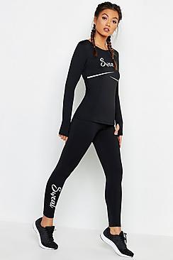 Boohoo Fit Foil Slogan Running Leggings