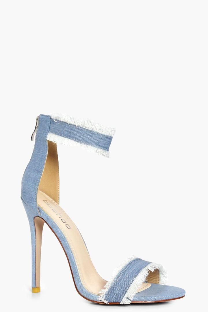 Boohoo Laila Frayed Edge Denim Two Part Heels Denim