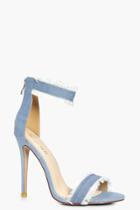 Boohoo Laila Frayed Edge Denim Two Part Heels Denim