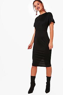 Boohoo Petite Nora Frill Sleeve Tailored Midi Dress