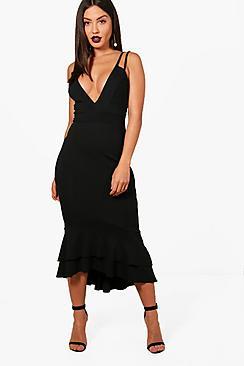 Boohoo Strappy Peplum Hem Midi Dress