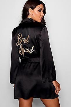Boohoo Jess Bride Squad Metalic Embroidered Robe